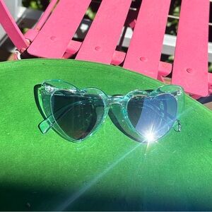 Clear baby blue mirrored lens 90s Y2K heart shaped sunglasses